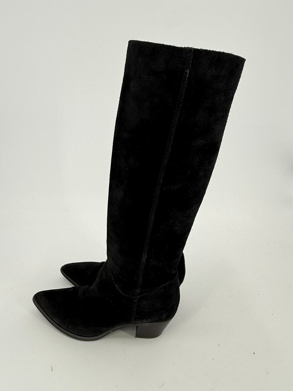 Sam Edelman Rowena Black Suede Knee High Boots Pointed Toe Women's US 8 EU 38